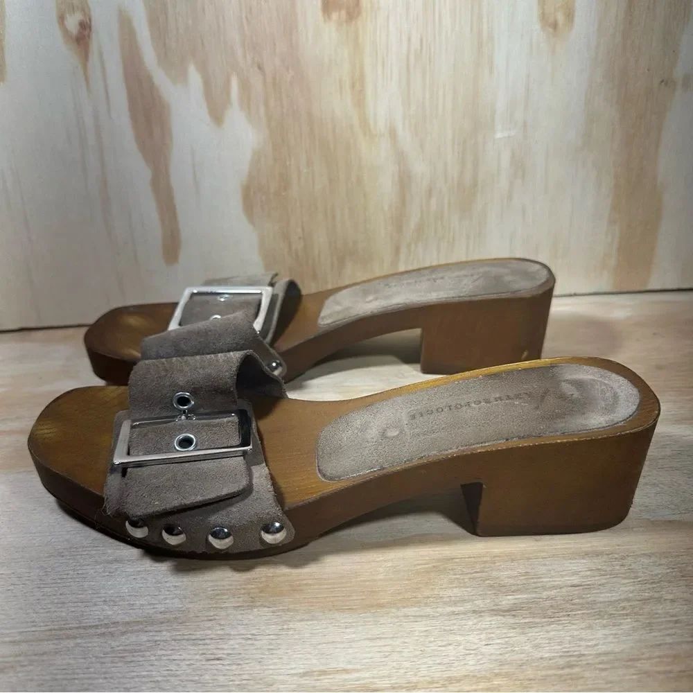 Anthropologie Suede Open Toe Buckle Slide Sandals Women’s Size 6.5